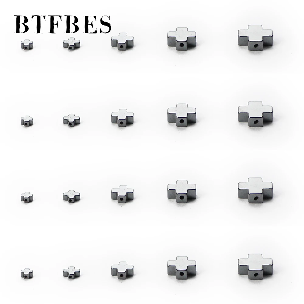 BTFBES High Quality Jesus Cross Black Hematite Beads Natural Stone Ore 4/6/8/10/12mm Loose Beads For Jewelry Making DIY Bracelet