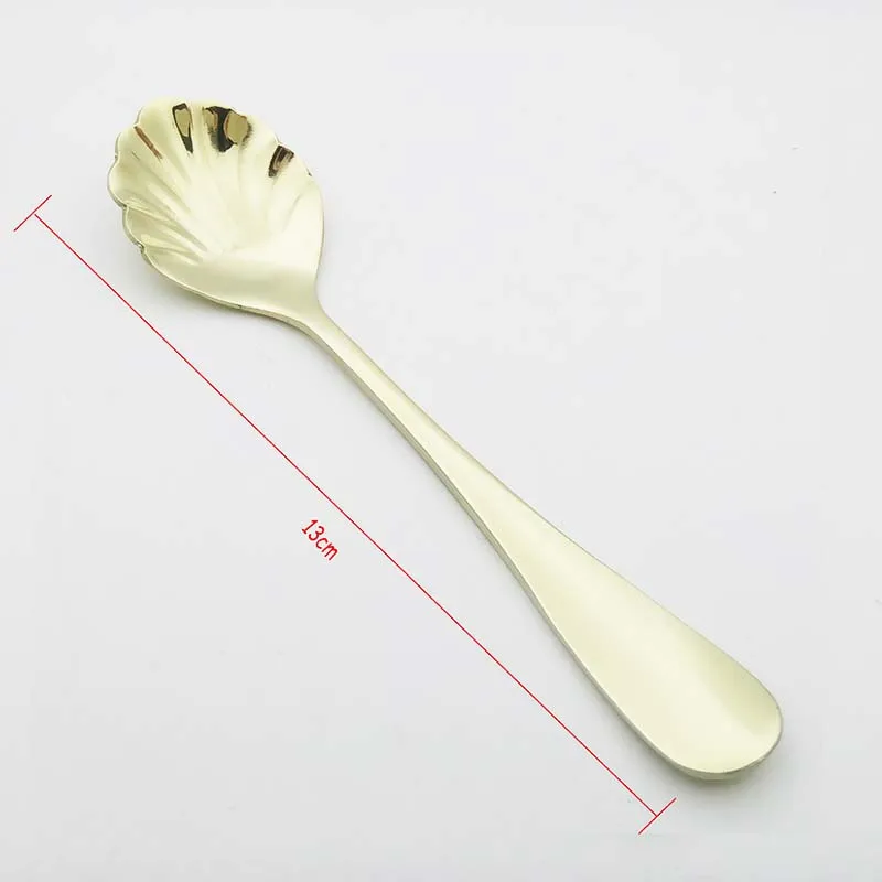 Dessert Spoon Cucharas Honey Spoon Sea Shell Ladle Light Gold Spoon Stainless Steel Scoops Tableware Cutlery Set 13cm/5inch 6pcs