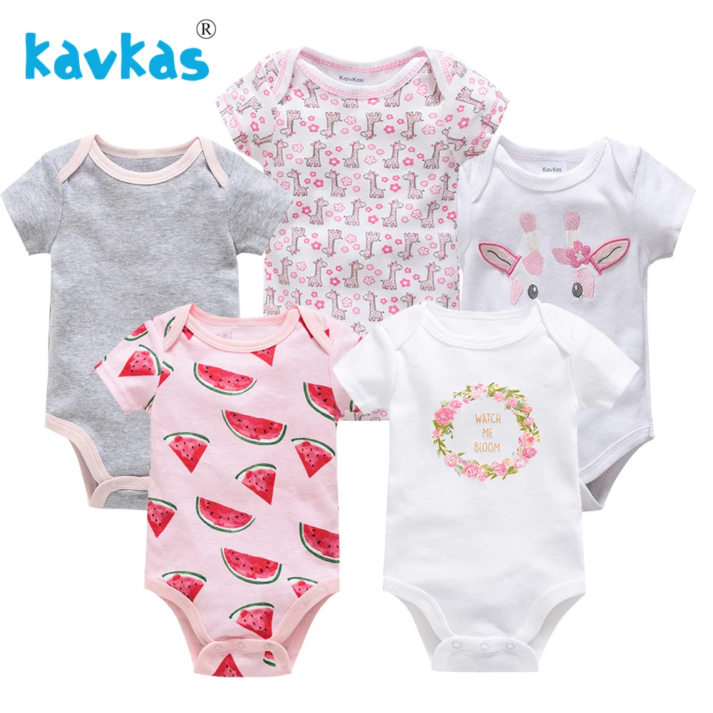 Kavkas Baby Bodysuits Short Sleeve Toddler Girls Boys Jumpsuit Set 5pcs Pack Summer Baby Girls Clothing Roupa De Bebes 3M 6M 9M