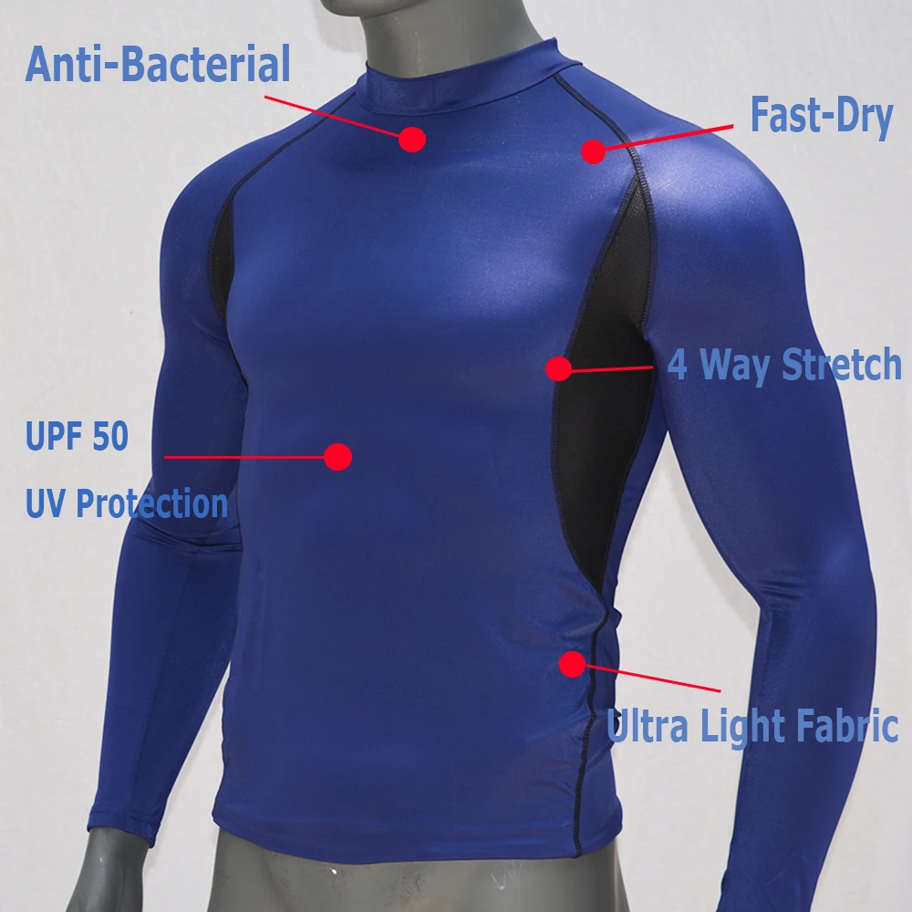 

Dropship Blue UPF 50 Long Sleeve Surfing Rash Guard Swimwear Dry-Fit Diving T-shirt Swim Shirts Sun Protection Breathable Top