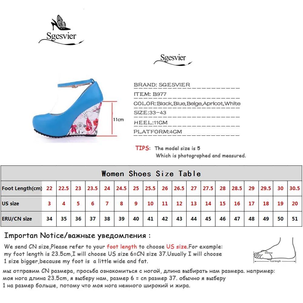 Sgesvier large Sizes 34-43 Wedges High Heels Party wedding Pumps shoe Flower Print Platform Ankle-Strap Women Shoes Woman pumps