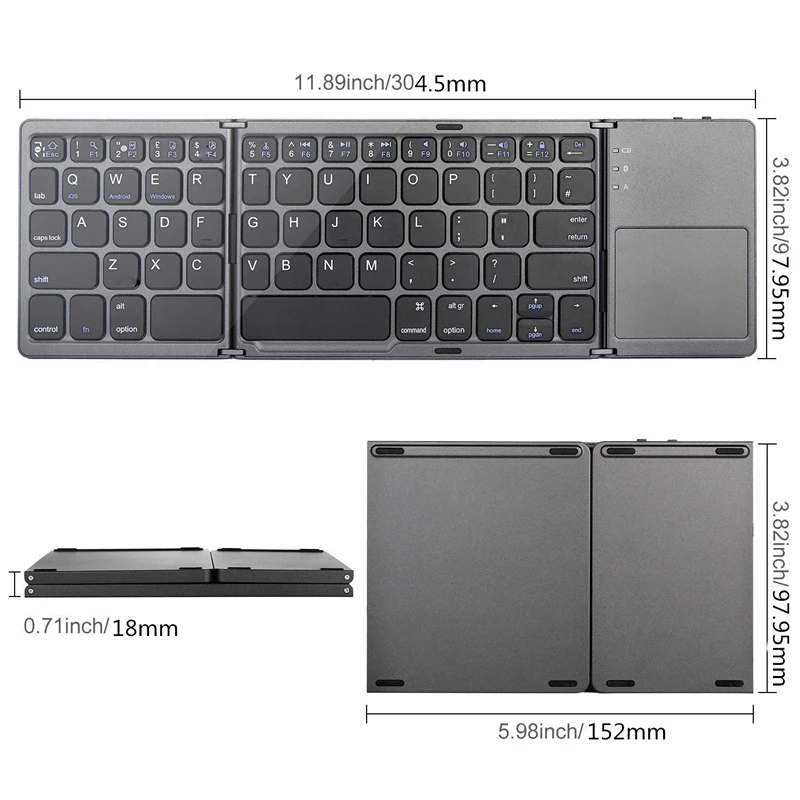 iMice Portable Twice Folding Bluetooth Keyboard BT Wireless Foldable Touchpad Keypad for IOS/Android/Windows ipad Travel Keypad