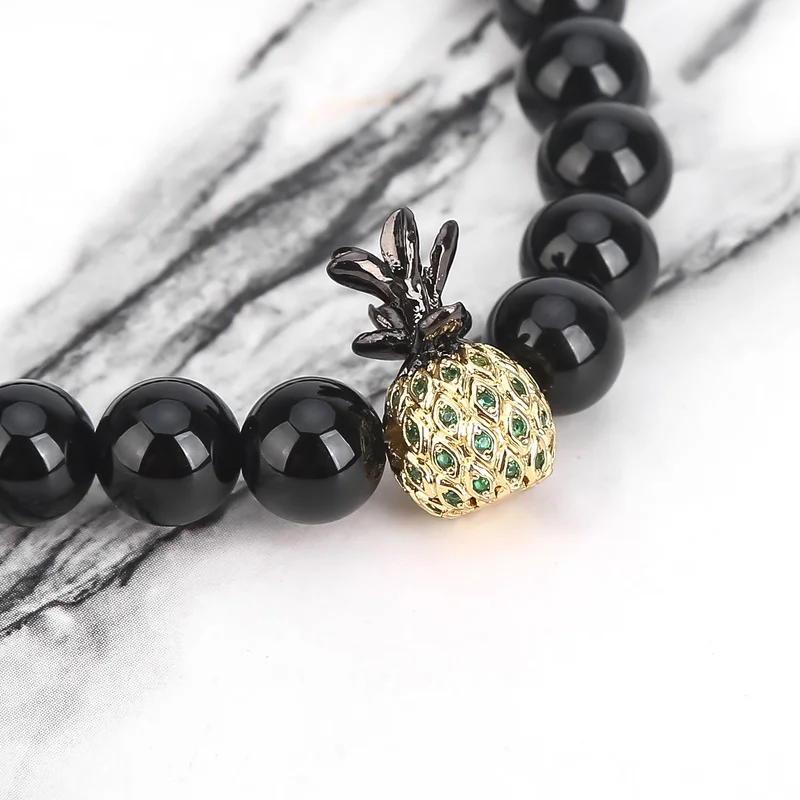 ASHMITA 2019 8MM Black Onyx Pineapple Bracelet Man Fashion Women  Gift For Girl Boy Beautiful Beads