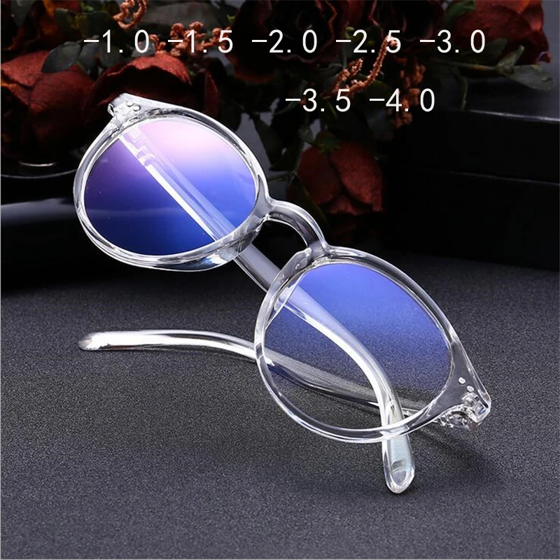 0 -1-1,5-2,0 zu-4,0 Runde Myopie Brille Fertigen Frauen Männer Kurze-anblick Brillen rezept Brille Transparent Rahmen