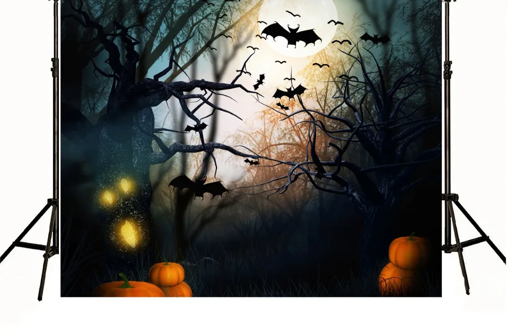 

VinylBDS Halloween Theme night moonlight Photography Backgrounds Pumpkin Bat Terrorist Obscurity Photo Backdrops for Children