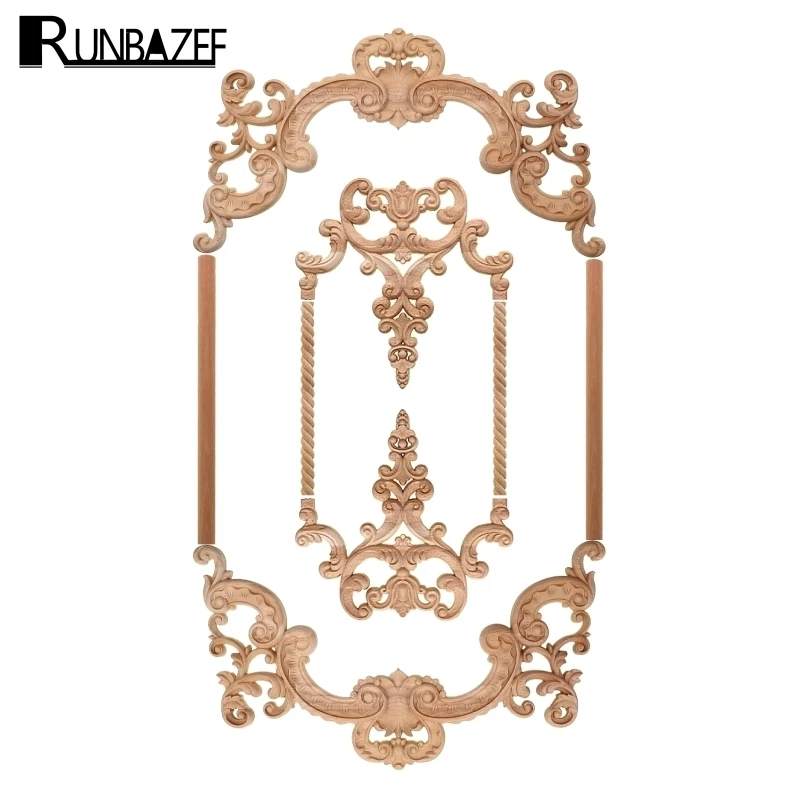 Old Wood Carved Floral Decals Decorative European Style Furniture Wall Frame Is Not Painted Household Cabinet Door Decoration