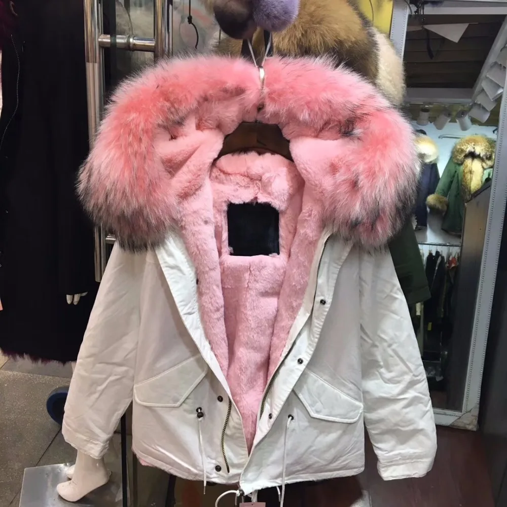 

Girls Lovely Light Pink Faux Fur Parka With Pure White Out Shell Kids Winter Cute Short Overcoat