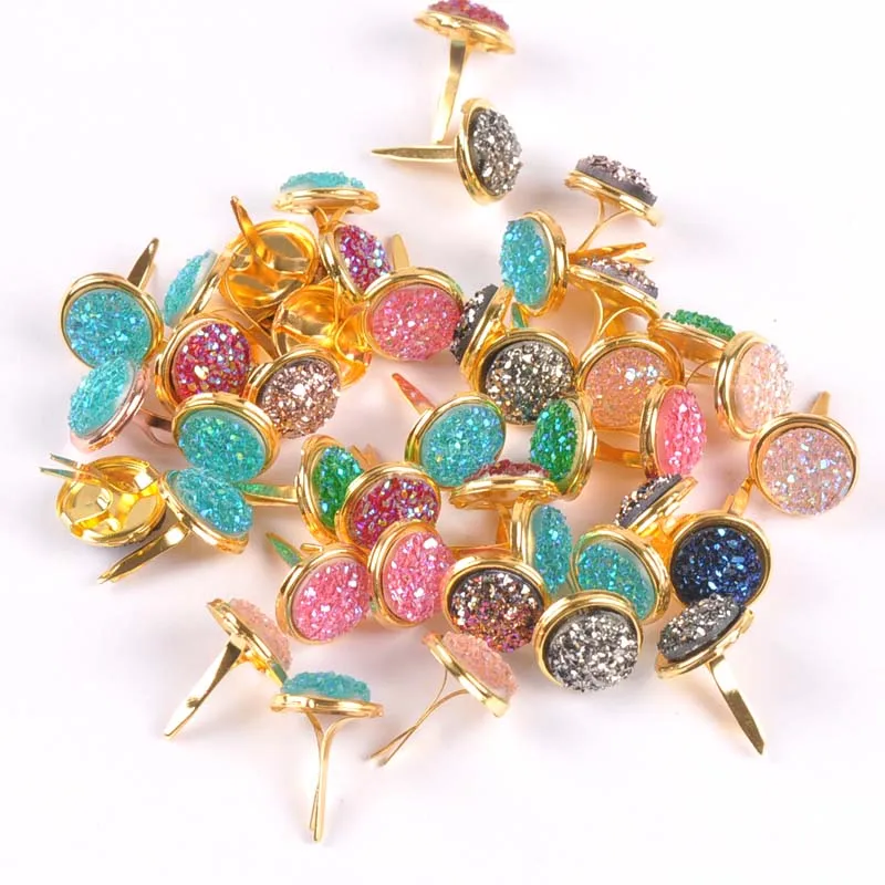 15PCs mix Pattern golden Diy Brads Scrapbooking Embellishment Fastener Brad Metal Crafts Decoration 13x13mm cp2262