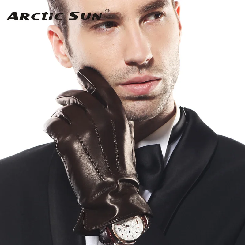 Men TouchScreen Leather Gloves Warm Fashion Winter Genuine Goatskin Driving Glove Five Finger M007NC1