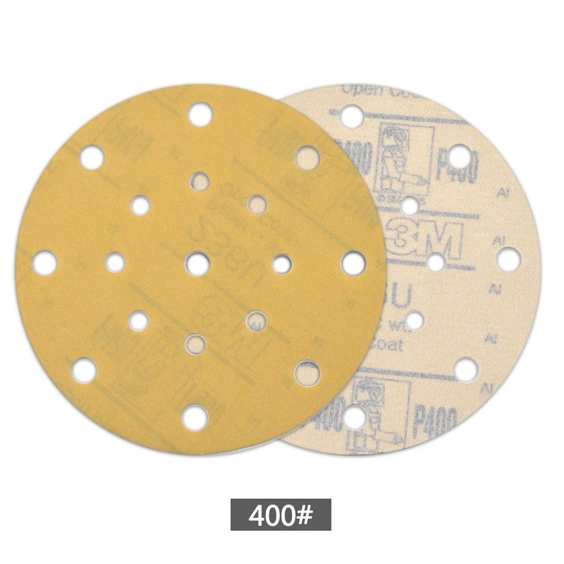 POLIWELL 5PCS 6 Inch 17-Hole Waterproof Sandpaper for Hook and Loop Sanding Pad Car Polishing Grinder Sander Yellow Sanding Disc