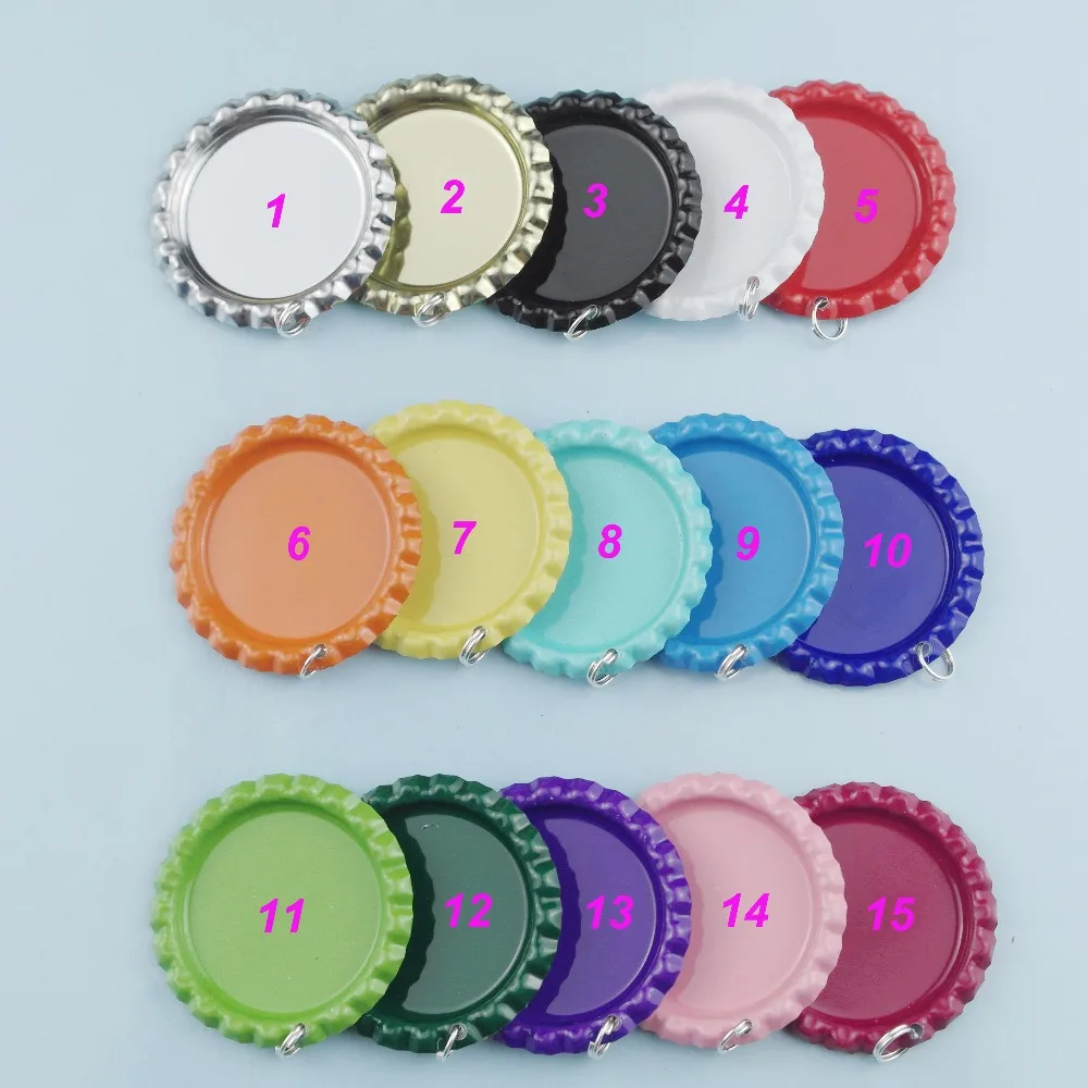 New 12 Colors Flattened Beer Bottle Caps With 6MM Split Ring For DIY Crafts Hairbow Bottlecap Pendants 1100pcs Free Shipping