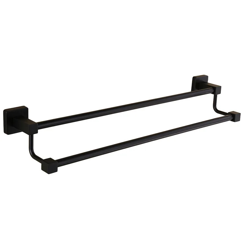 Tuqiu Towel Holder Wall Mounted Double Towel Bar stainless steel towel rack black toilet towel hanger for family or hotel