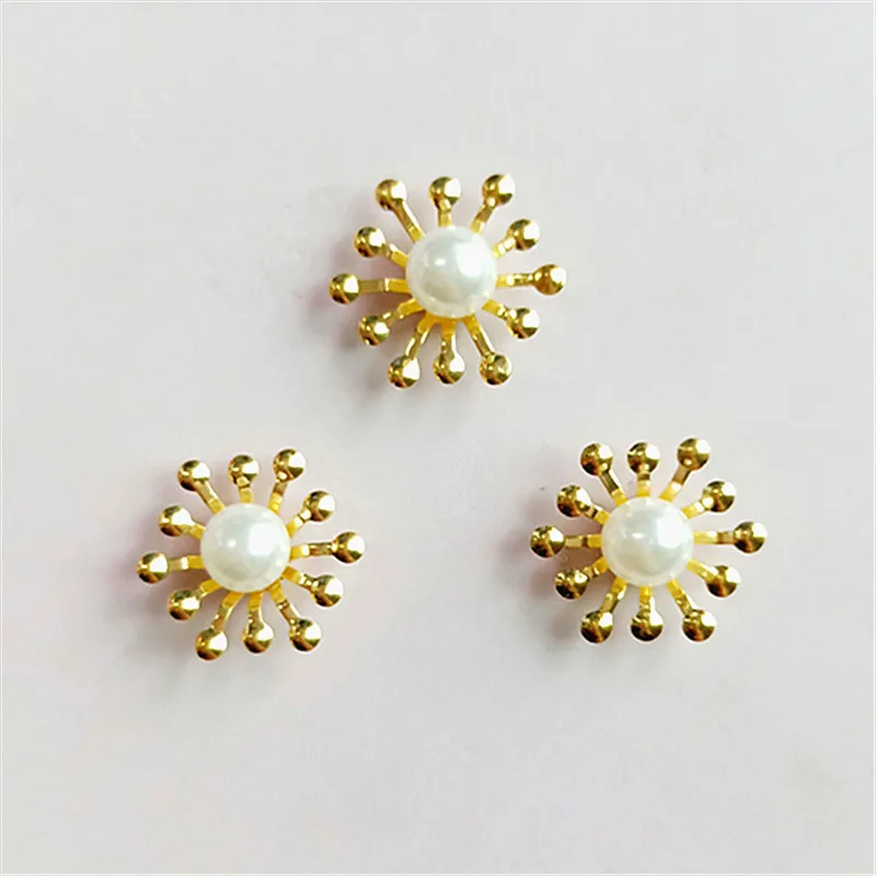 10 pcs/lot Alloy Creative Gold Pearls Rhinestone Buttons Ornaments Earrings Choker Hair DIY Jewelry Accessories Handmade