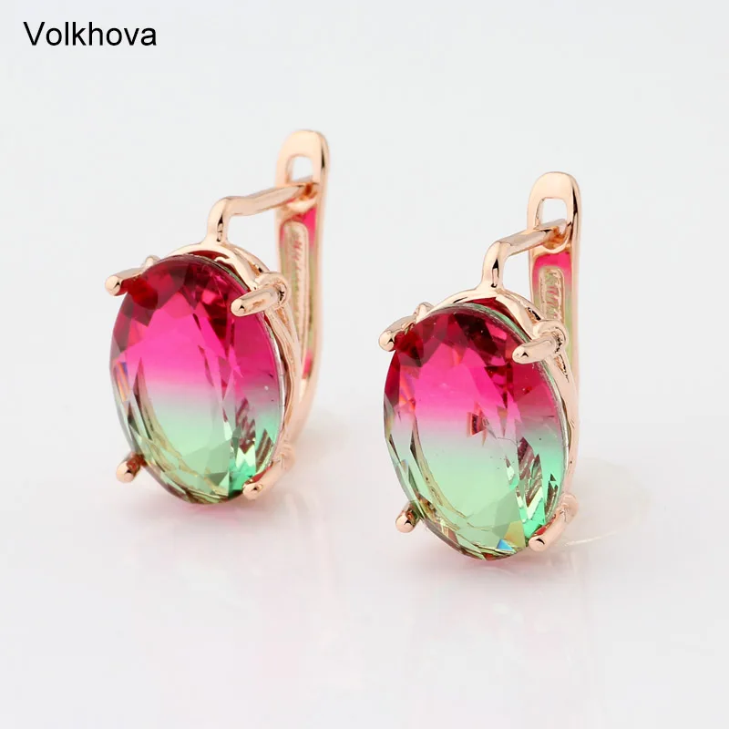 New Fashion Round Gradient 5 Color Drop Earrings For Women Rose Gold Color Jewelry Tourmaline Zircon Glass Earrings For Gift