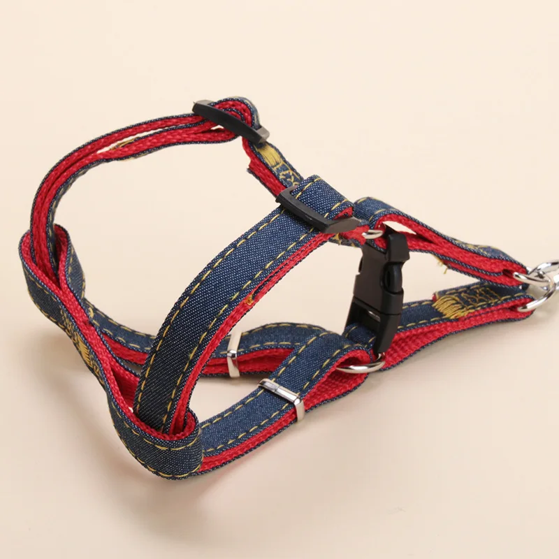 120cm Long Fashion Denim Nylon Small dog collar and leash set Puppy Dogs Harnesses Lead Set Rope Belt Adjustable Collar for Pets