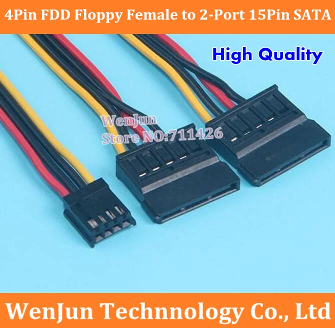 4Pin FDD Floppy Female to 2-Port 15Pin SATA Female Adapter Hard Drive Y Splitter Power Cable 200pcs/lot