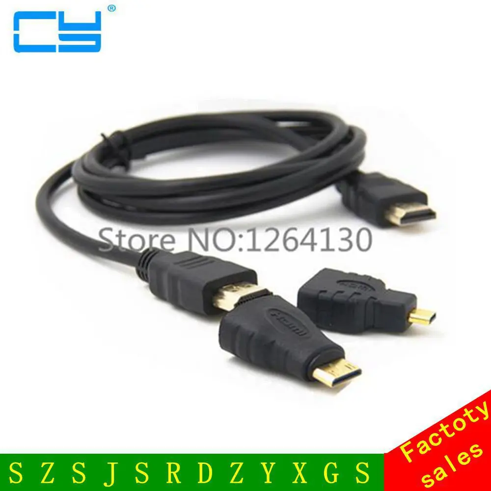 3 in 1 HDTV-compatible to Mini  Micro HDTV Cable V1.4 Gold-plating Adapter Converter for Xbox 360 HDTV 1080P 1M/1.5M/3M/5M/10M