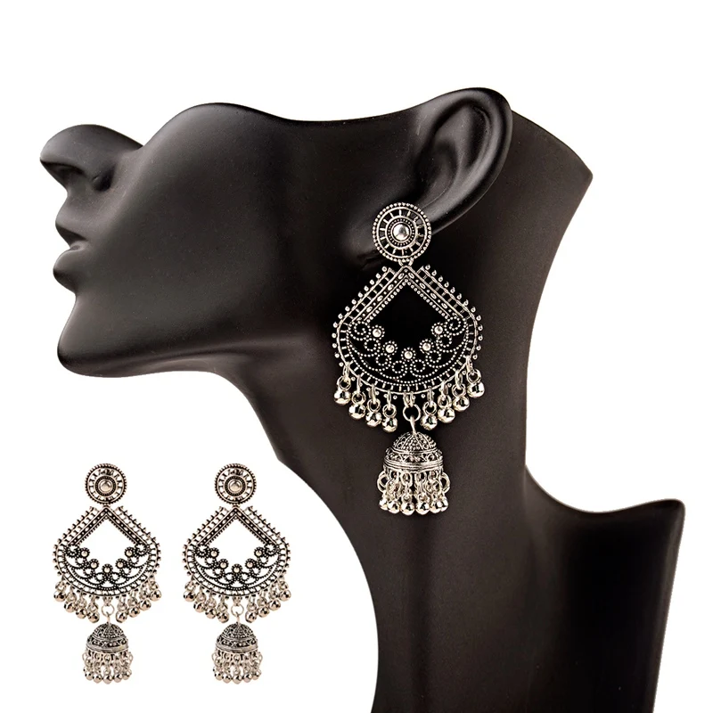Ethnic Women Big Gold Color Dangle Earrings Jhumka Indian Earrings Vintage Drop Earring Lantern Tassel Palace Orecchini Donna