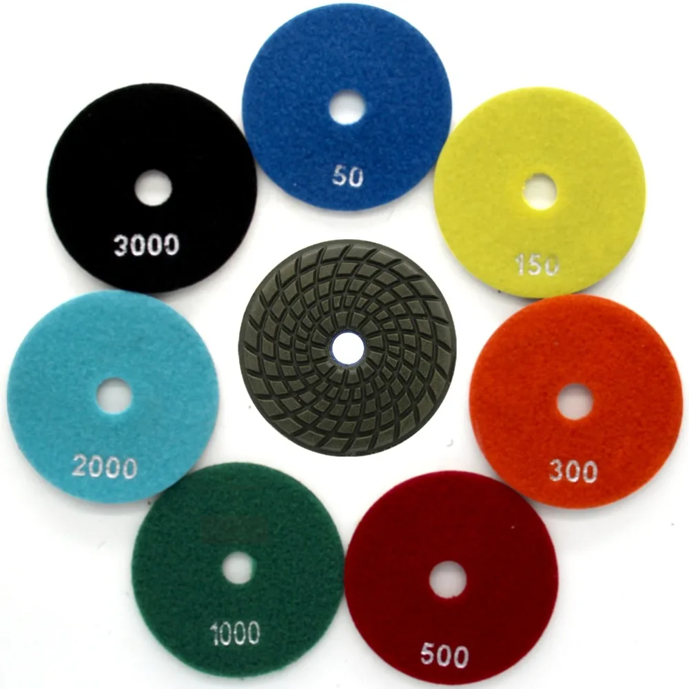 

100mm 4'' Concrete Floor Pad Diamond Resin Bond Polishing Pads 7Set Grit 50-3000 for Granite Marble Customization Stone Tools