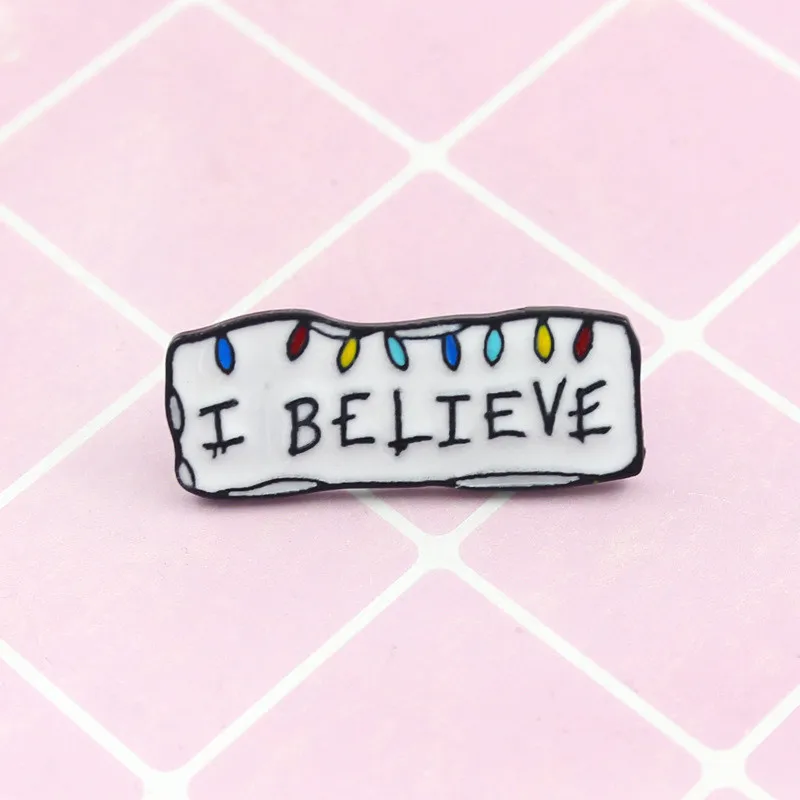 XEDZ I BELIEVE color Festive Brooch Christmas Stranger Things Christmas Lights Unique Lapel Pins Denim Hat Badge Christmas Gifts