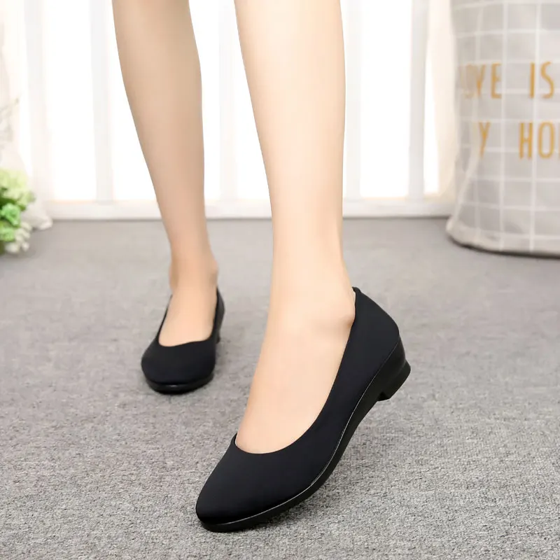 Women Ballet Black Shoes Women Wedges Shoes for Office Work Boat Shoes Cloth Sweet Loafers Women\'s Pregnant Wedges Shoes