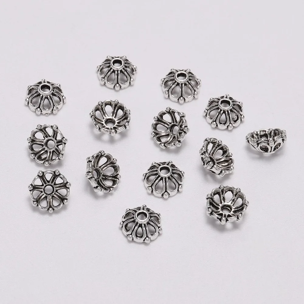 100pcs/Lot 8mm 7 Petals Bead Caps Antique  Hollow Flower Loose Sparer Apart End Bead Caps For DIY Jewelry Making Findings