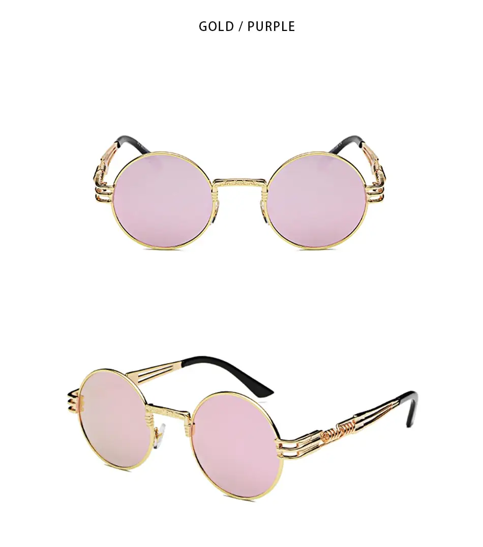Neue Mode Retro Steampunk Runde Metall Sonnenbrille für Männer Frauen Doppel Frühling Bein Bunte Brillen Punk Gläser UV400 – Detail 18