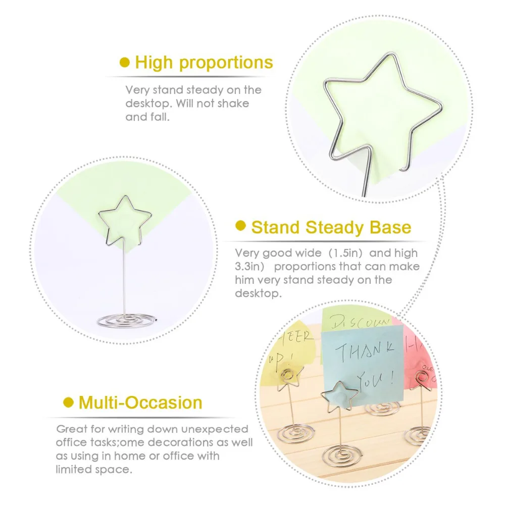 XRHYY 2pcs Card Holder Place Card Holders Table Number Stands Wire Table Picture Photo Holder Name Menu Memo Clips Star Shape