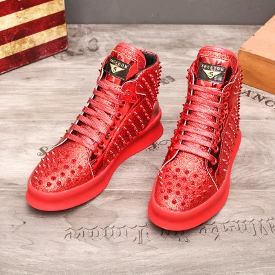 Fashion Casual Shoes Mens Solid Rivets High Top Sneakers  display picture 3