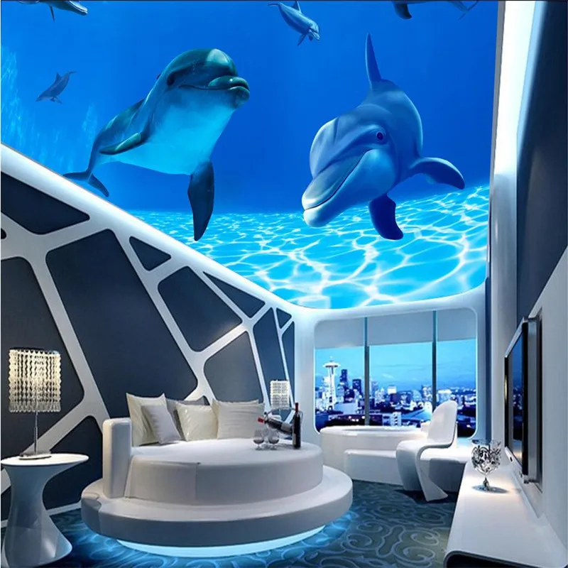 

beibehang Photo Wallpaper Ocean sea water dolphin Ceiling mount Wallpaper Sofa Backdrop Mural-3d Wall Paper Papel De wall paper