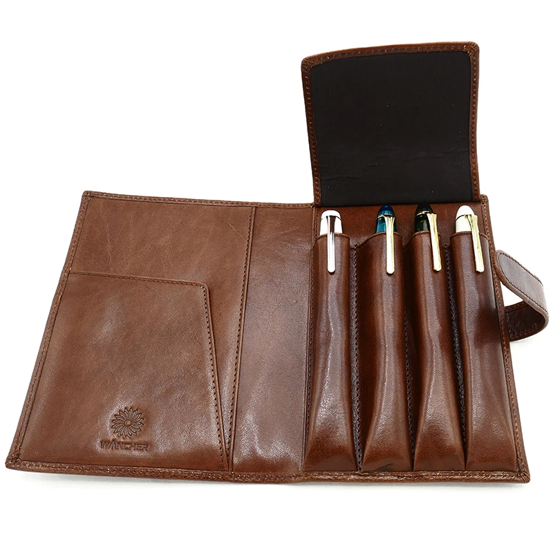 Wancher Stiftbeutel aus echtem Leder, Füllfederhalteretui, Rindsleder, Stiftehalter, Etui, Geschenkset, Stifttasche, Stiftaufbewahrung, Schreibwarenzubehör – Detail 6