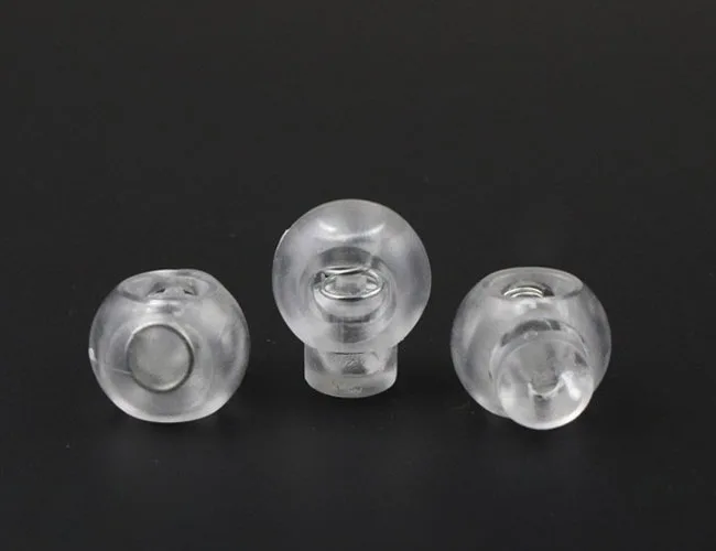 500pcs/pack/pack  Cord Lock Round Ball Toggle Stopper Plastic  Toggle Clip Widely For Bag Backpack/Clothing Clear White