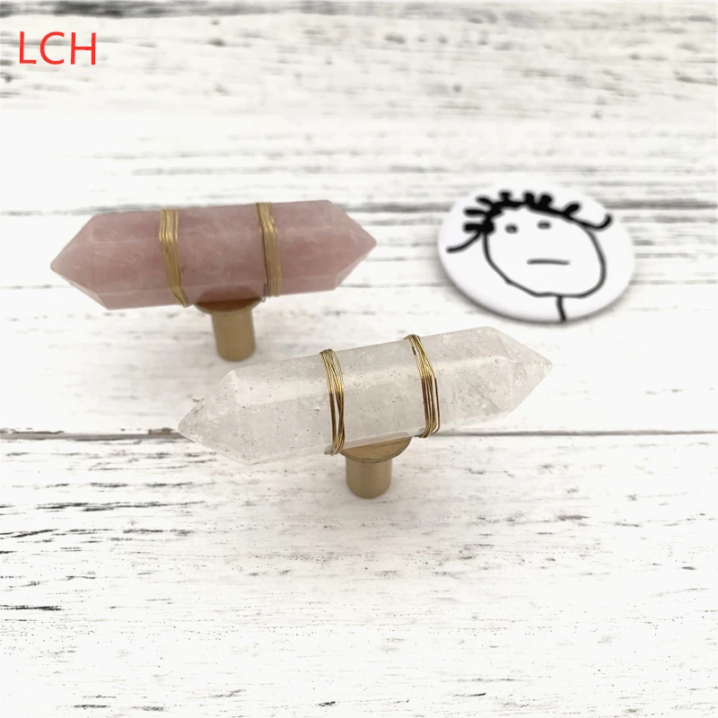 LCH Nordic Style Luxurious Natural Pink Crystal Cabinet Knob Drawer Pull Furniture Handles  Simple life Clear Crystal