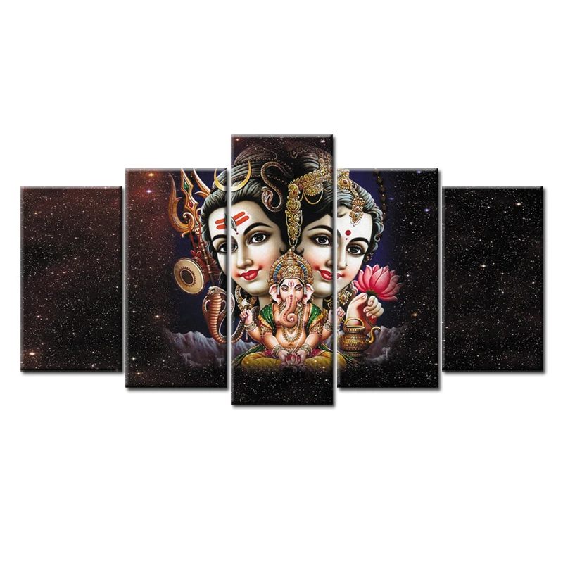 

5 panel Wall Art Indian Buddha series Painting Canvas Art Paintings Vintage Home Decor Print Pictures For Living Room Office