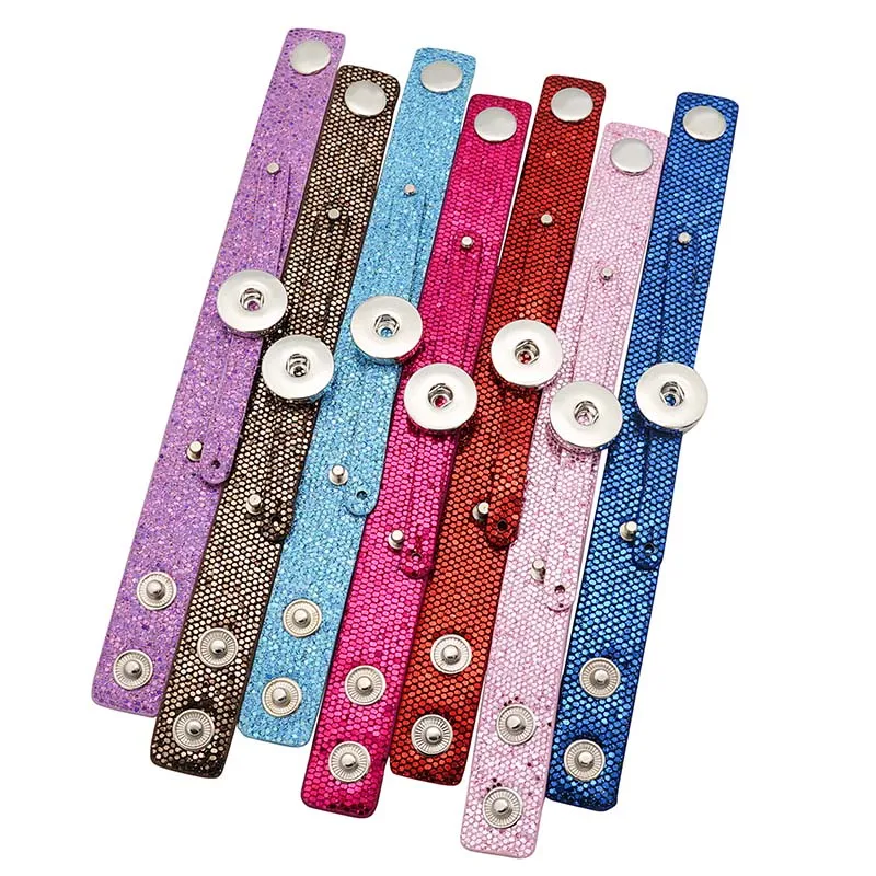 Hot sale 10pcs colorful beauty leather silicone bracelet 21cm fit 18mm snap buttons DIY snap jewelry wholesale random colors