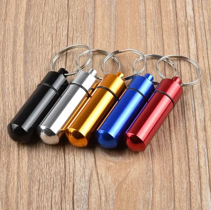 Free Shipping 1000Pcs DIY Waterproof Aluminum Pill Box Case Pill Container Bottle Drug Holder Keychain Promotional Gifts SN492