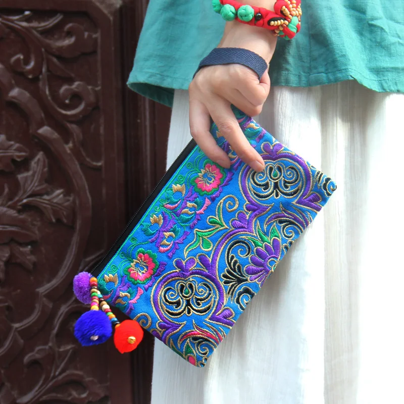 Haxi.Hani pochette da donna borsa con cerniera in tela etnica Hmong ricamo portafoglio carino borsa portamonete Vintage borsa per cellulare