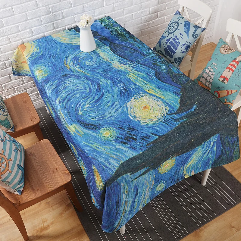 Art Oil Painting Star Apricot Table Cloth Thick Linen Customize Dining Coffee Tablecloth Restaurant Home Decorative Cloth Cover