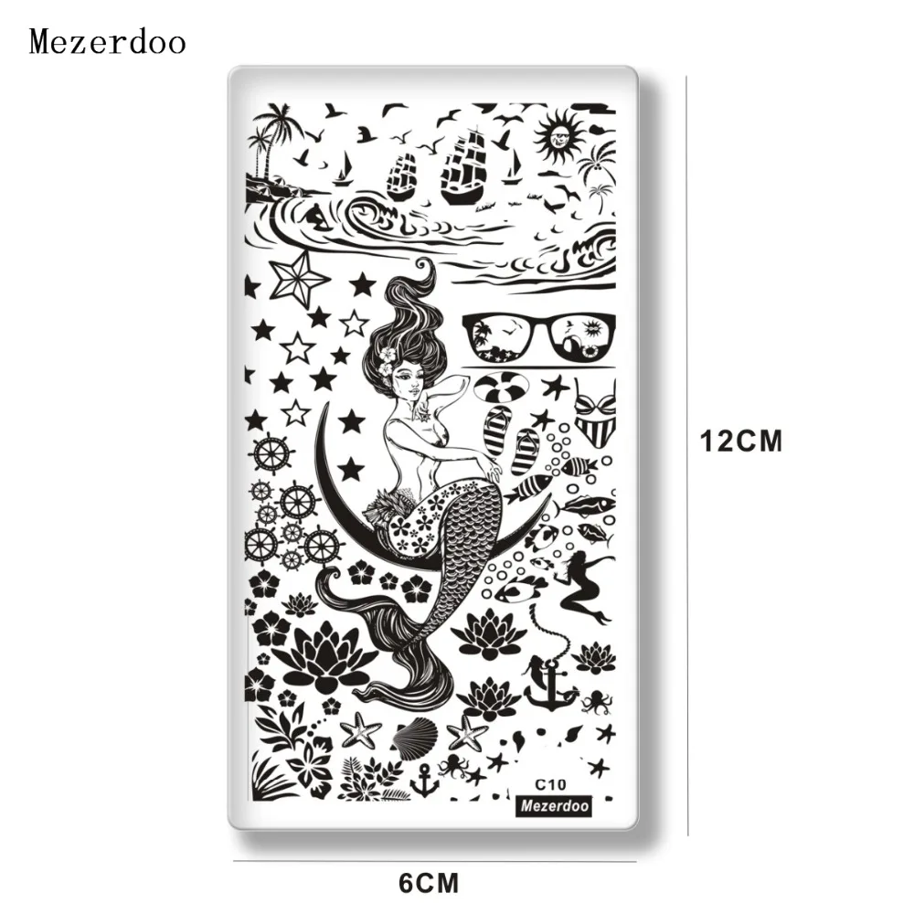 Mezerdoo Mermaid Nail Stempel Ontwerp Nail Art Stamp Template Image Transfer Mariene Leven Patronen Gel Nagellak voor Stempel C10