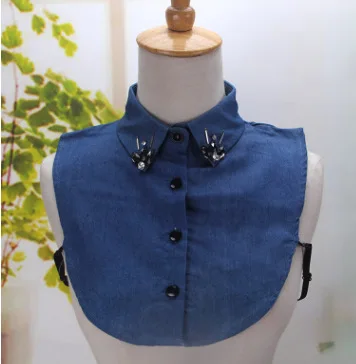 Denim Jeans Beading Womens Fake Collar Blue Shirt Detachable Shirt Sweater False Collars