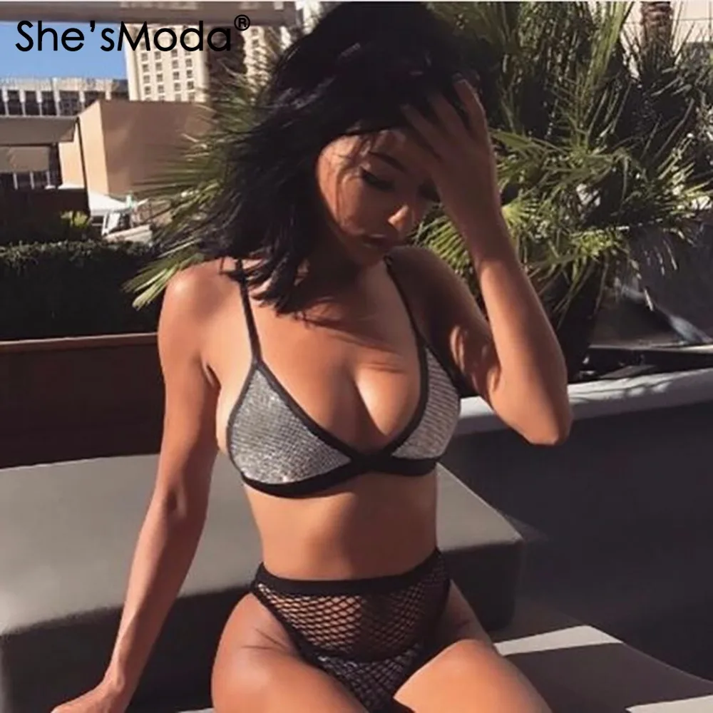 She\'sModa-Bikini Sexy con diamantes de imitación para mujer, conjunto de Bikini para mujer, novedad de 2018