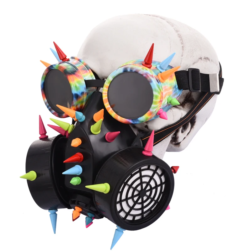 レトロ男性女性カラフルなリベットゴーグルガスマスクコスプレゴシックロックスパイクメガネマスクマスク衣装アクセサリー