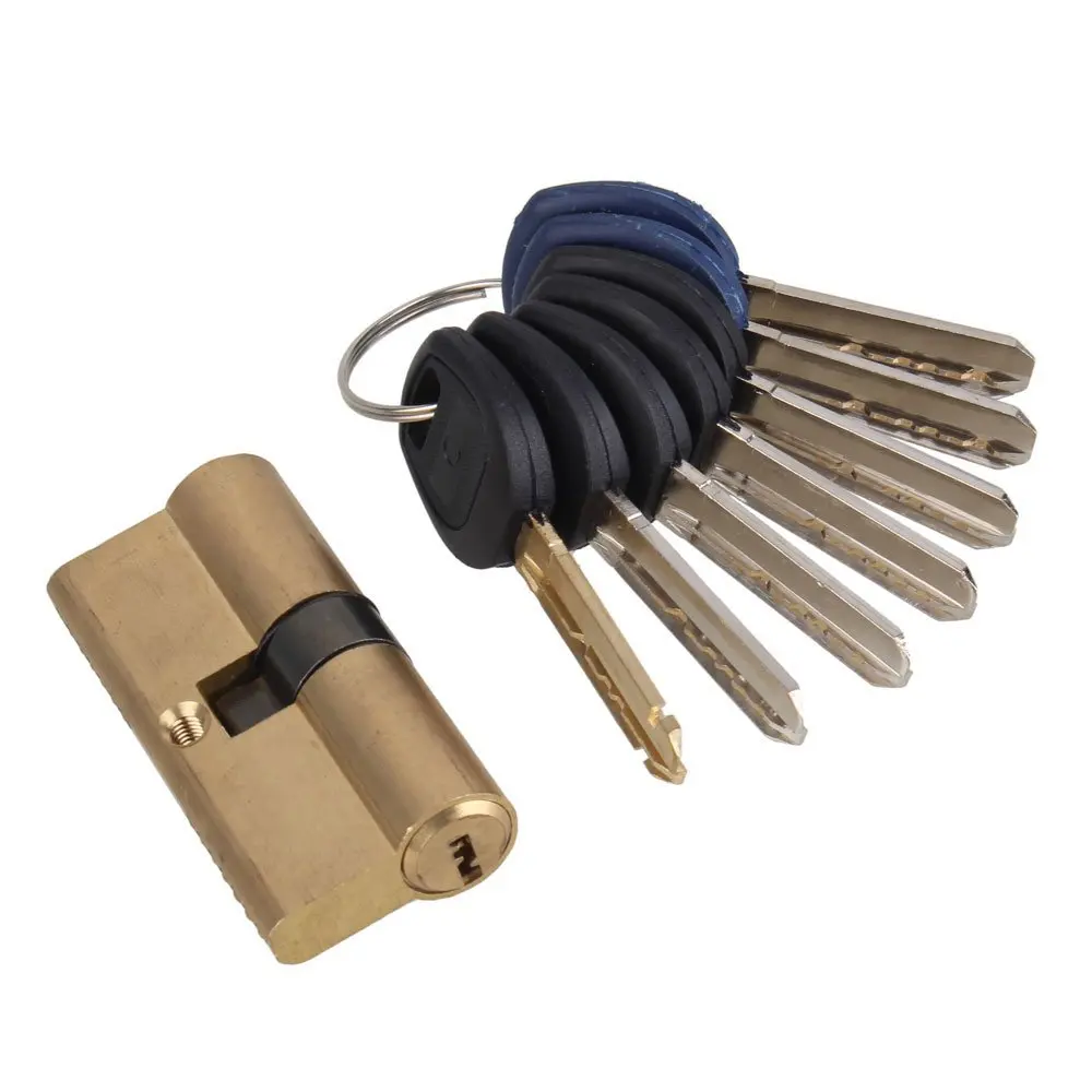 Thumb Turn Euro Profile Cylinder Barrel 5 Pin Lock Brass Satin Nickel Finish 65mm(32.5x32.5mm) With 7 Keys