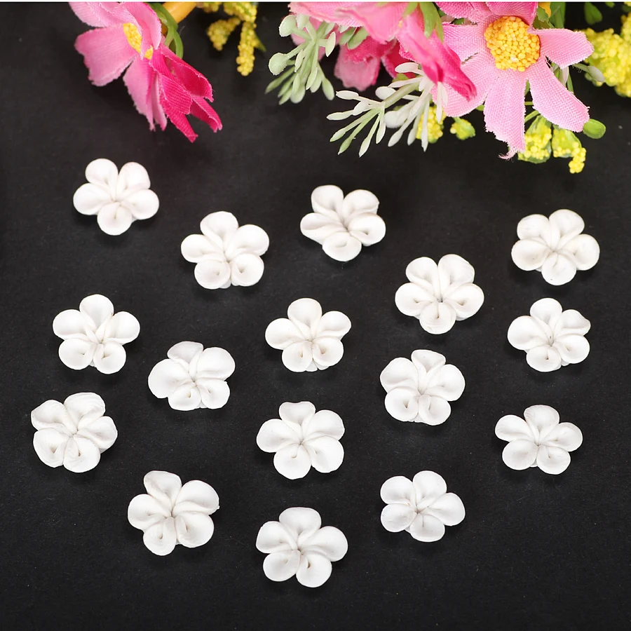 25pcs/lot 12mm White Small Flatback Polymer Clay Five Petals Flowers For Wedding Bridal Veil Hair Decoration Jewelry Accessories