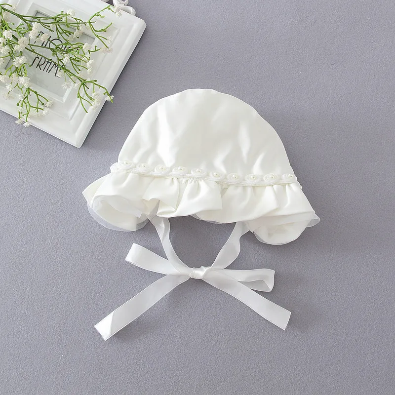 Nuovo cappello da bambino fiore fatto a mano con berretto da neonato di perle principessa puntello neonato per accessori per feste e battesimo 0-12M