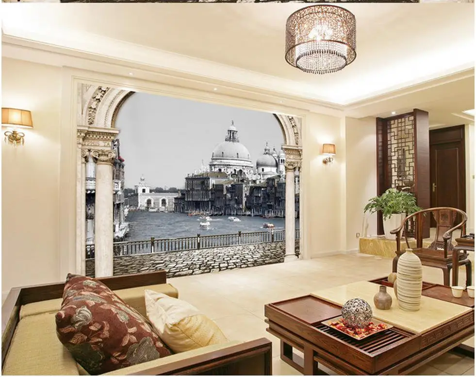 

Home Decoration Three-dimensional Roman column water city background wall wallpaper bathroom