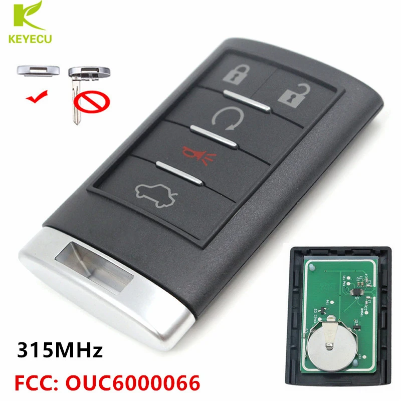 KEYECU Replacement Keyless Entry Remote Key Control Fob 5 Button for Cadillac Escalade STS CTS DTS 2008- 2011 FCC: OUC6000066