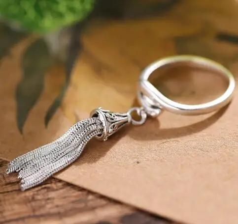 Hot Fashion Royal Barque Long Chain Vintage Silver Tassel Tail Ring for Women Accessories