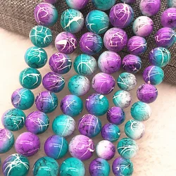 Wholesale 4/6/8/10mm Purple&blue Glass Beads Round Loose Spacer Beads Pattern For Jewelry Making DIY Bracelet Necklace #03