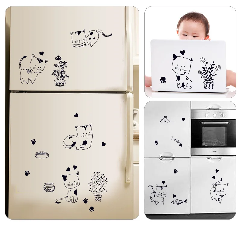 Cartoon Kitty Life Wall Stickers For Kids Room Home Decor Mural Removable Cute Cat Child Bedroom Decoration Self-adhesive Decals